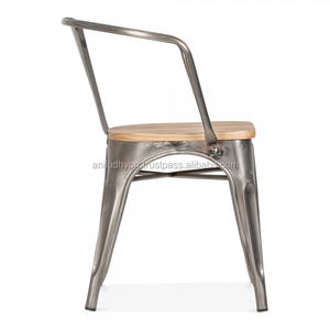 Asiento de madera Industrial antiguo, silla de comedor de Metal de hierro para restaurante - Product Image 3