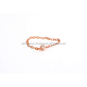 New Collection Brilliant Cut Genuine Diamond Bezel Stacking Chain <b>Ring</b> Solid 14K Rose Gold Handmade Link Chain for Sale - Product Image 1