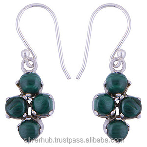 Piedra preciosa de malaquita verde 925 Pendientes de joyería fina de plata esterlina sólida Pendientes de piedras preciosas de malaquita verde para mujeres y niñas - Product Image 1