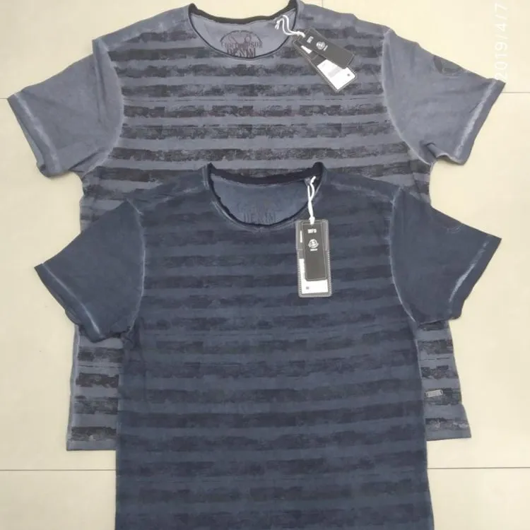 Camiseta de algodão masculina, com manga curta, casual, preta, cinza, listrada, para o verão