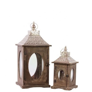 Linterna de vela de madera de lujo hecha a mano con metal y hierro nuevo diseño elegante artículo decorativo de boda para el hogar con logotipo personalizado - Product Image 1