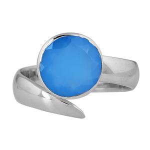 Anillo de Plata de Ley 925 sólida con piedras preciosas de Calcedonia azul genuina, joyería hecha a mano para mujer, proveedor mayorista, CASA DE PLATA - Product Image 2