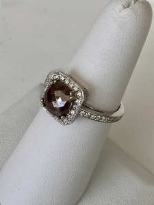 Anillo de Compromiso con Halo de Diamantes Naturales de Sal y Pimienta Marrones de 2.00 Quilates, Anillo de Bodas de Diamantes Antiguos de Oro Blanco de 14k - Product Image 5