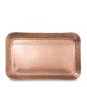 Bandeja de metal antiguo martillado de forma ovalada con mango lateral Bandeja de servicio de cobre martillado hecha a mano para utensilios de cocina - Product Image 3