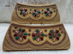 ND137 Soirée de mariée indienne dames shopping fait à la main ethnique traditionnel sac à main tissu broderie designer fête exclusive - Product Image 2