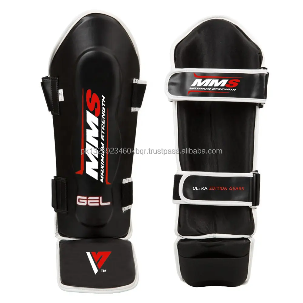 Top Quality Leather Pro Gel Shin Instep Pads MMA Leg Foot Guards Muay Thai Kick Boxing