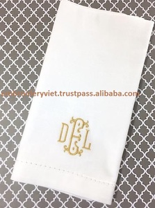 Wedding Monogramming 100% Linen Gold thread Napkin With Hemstitch - Product Image 3