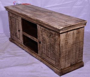 Mueble de TV de madera maciza de mango estilo granja moderna Unidad de entretenimiento multimedia de plasma para sala de estar - Product Image 3