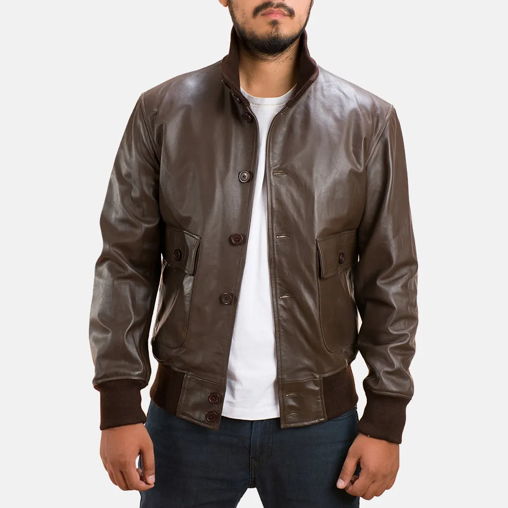 High Quality Men Brwon Color Polit Bomber Real Leather Jacket Made By Wings Traders