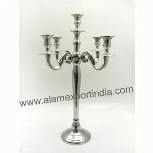 Giá rẻ nhất Giá nhôm trung tâm đám cưới candelabra năm cánh tay bạc hoàn thành kích thước tùy chỉnh cho home & trang trí đám cưới