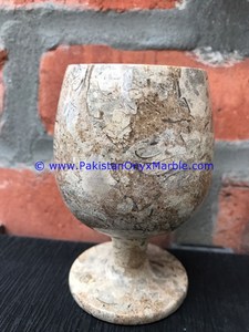 Uniquely Designed Marble & Onyx Wine Glasses Round <b>Goblets</b> Set Fossil Corel Genuine Sustainable Drinkware - Product Image 2