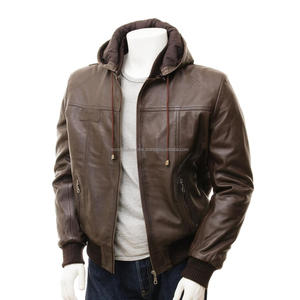 MA-1 Bomber Leather Flying <b>Hoodie</b> Jacket Plus Size Winter Wear with Breathable Sheep <b>Fur</b> and Zipper Closure Cotton Filled - Product Image 1