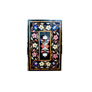 Tablero de Mesa Rectangular con Incrustaciones de Mármol Negro para Mesa de Comedor - Product Image 1