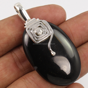 925 pendentif en argent Sterling naturel noir Onyx à facettes collier de pierres précieuses à la main déclaration bijoux pour hommes et femmes - Product Image 1