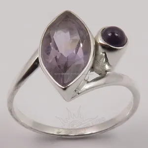 美丽的戒指选择所有尺寸的天然紫水晶石榴石拉布拉多和玫瑰石英宝石纯925纯银