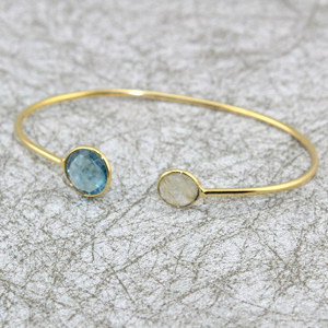 สร้อยข้อมือประดับพลอยบุษราคัมสีทองและสีทองทรงกลมคู่ขนาดเล็กกำไลข้อมือทองเหลืองชุบทองปรับได้กำไลข้อมือ - Product Image 2