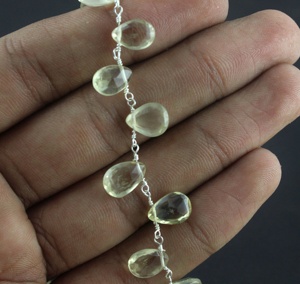 Sterling Silver Lemon Quartz Gemstone Pear & <b>Heart</b> <b>Shape</b> Sparking 5-8mm Wire Wrapped Attractive Gift Rosary Chain High Quality - Product Image 3