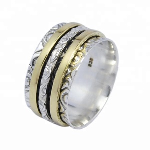Exquis deux tons 925 bague Spinner en argent Sterling éternité Vermeil indien fait à la main bijoux en argent anneaux fournisseur - Product Image 3