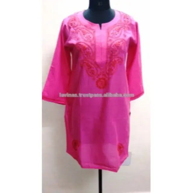 ออกแบบอินเดียผ้าฝ้ายไก่ปัก Designer Kurti ผู้หญิง Tunic Top Lucknowi ชุดผู้ค้าส่ง