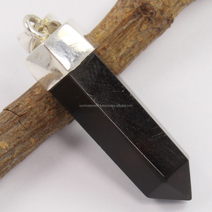 Grossiste occasionnel Pendentif solitaire pointu Reiki en argent sterling 925 Pierre précieuse ONYX NOIR naturel pour femmes et filles - Product Image 2