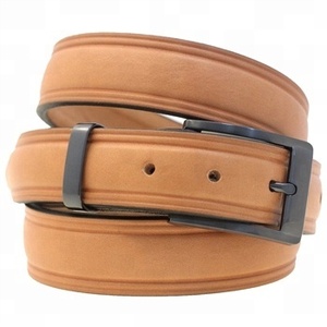 Cinturón de cuero de brida marrón rico abovedado de 1,1/4 "para hombre de moda de EE. UU. con hebilla cuadrada de níquel cepillado y doble bucle - Product Image 2