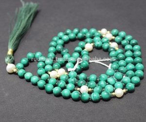 Malaquita piedras preciosas de perlas borla de seda 108 cuentas Mala collar - Product Image 2