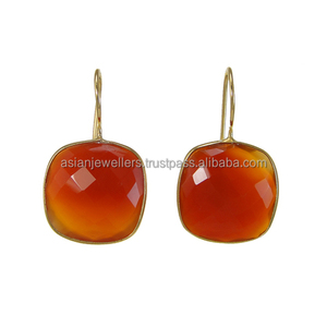 Carnelian Gemstone Bezel 925 Sterling Silver <b>Handmade</b> <b>Earrings</b> gold vermeil - Product Image 1