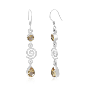 925 Sterling Silver <b>Citrine</b> Gemstone Round Pear Shape Dangle <b>Earrings</b> Fashionable <b>Earrings</b> Wholesaler Manufacture CASA DE PLATA - Product Image 2