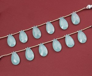Buena Venta de cuentas de Calcedonia Aqua en forma de pera natural hebra briolette forma de lágrima cuentas perforadas hebra para la fabricación de joyas - Product Image 1