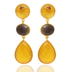 Glowing 925 Sterling Silver Women's Fashion <b>Earrings</b> Natural Citrine Smokey Gemstone Gold Plated Wonderful Wedding Diamond <b>Pearl</b> - Product Image 2