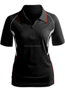 Femmes Personnalisé Demi Manches zippé Polo Noir - Product Image 2