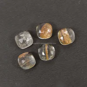 8X8Mm Emas Ramping Kuarsa Sintetis Bantal Cut Batu Permata 2.70 Cts Semi Precious Stone IG9157