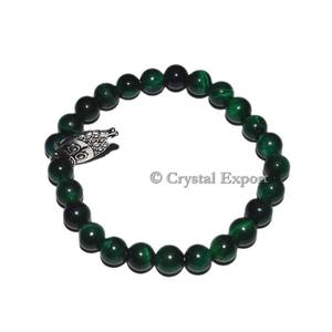 Bracelets en pierre précieuse verte œil de tigre de qualité supérieure avec breloque hibou - Product Image 1