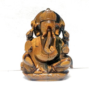 รูปปั้นพระพิฆเนศแกะสลักจากหินตาเสือขนาดเล็ก สำหรับตกแต่งบ้านตามหลักศาสนา - Product Image 1