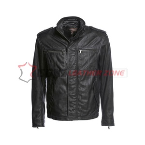 แจ็คเก็ตหนังแฟชั่นฤดูหนาวสำหรับผู้ชายสีดำแบบ OEM พร้อมฮู้ดกันลม - Product Image 4