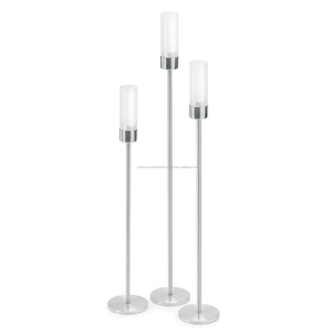 Soporte de vela de metal y vidrio cónico plateado elegante mesa de comedor para fiesta de boda centro de mesa para decoraciones del hogar - Product Image 1