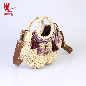 Natural de jacinto de agua para mujeres/mimbre playa bolso con borla - Product Image 2