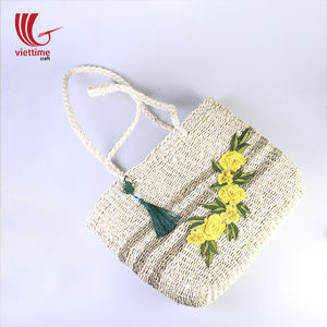 Sac à main tissé en paille pour femme, sac à poignée supérieure, sac de plage en paille avec fleur - Product Image 4