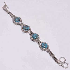 Hermosa pulsera de plata con piedras preciosas genuinas de turquesa de cobre azul natural, joyería de pulsera de plata de ley 925, joyería personalizada - Product Image 1