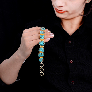 Bracelet manchette de mode pour femmes fait à la main accessoire de pierre précieuse turquoise populaire matière première en gros - Product Image 2