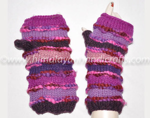 Multi Color Lining Hand Knitted Wool Fingerless Hand Warmers - Product Image 3