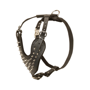 Arnés de lujo para perros Doberman Cuero con pinchos con función acolchada Disponible en tamaños XS y XL Decoración de remaches coloridos - Product Image 1