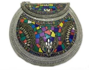 Indian Bohemian Style Women's Clutch Messenger Bag Geometric Boho Beaded Design Resin Metal Frame Chains for Evening Shopping - Product Image 5