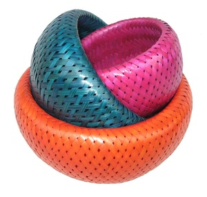 Paniers de rangement tissés en bambou colorés Paniers de fruits gigognes pour usage en cuisine - Product Image 2
