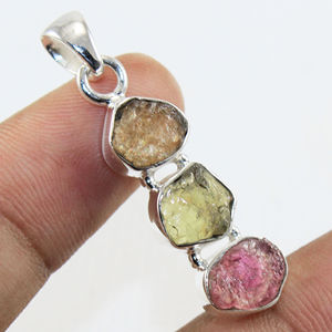 แฮนด์เมดหยาบทัวร์มาลีนพลอย925จี้เครื่องประดับเงินสเตอร์ลิง - Product Image 2