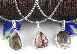92.5 Sterling naturel zèbre jaspe pierre précieuse poire ovale et fantaisie forme pendentif à breloque femmes bijoux en gros - Product Image 5