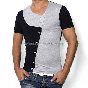 Camiseta de talla grande con cuello en V para hombre, manga corta de punto transpirable con costuras de botones múltiples para compresión de sublimación Formal - Product Image 4