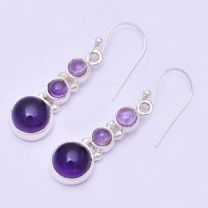 Pendientes de amatista genuina cabina ovalada sólida. Pendiente de Plata de Ley 925 joyería hecha a mano forma redonda colgante de moda para mujer - Product Image 2