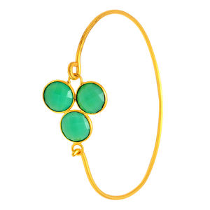 Préhnite Calcédoine Gemme Solide. Bracelet en argent sterling 925 plaqué or Bijoux Forme ronde Meilleur prix Bracelet - Product Image 2