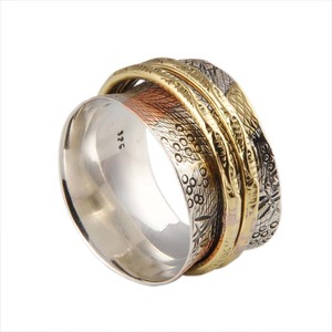 Wholesale Shree Jaipur Silver Women's 925 Sterling Silver Three Tone Amethyst Classic Etched Pattern <b>Spinner</b> Fidget <b>Ring</b> Brass - Product Image 1
